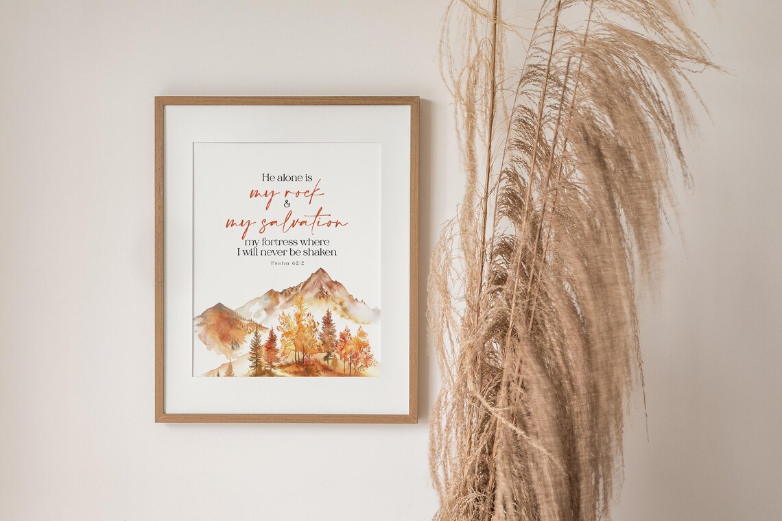 Psalm 62:2 Autumn Mountains Watercolor Art Print - Image 2
