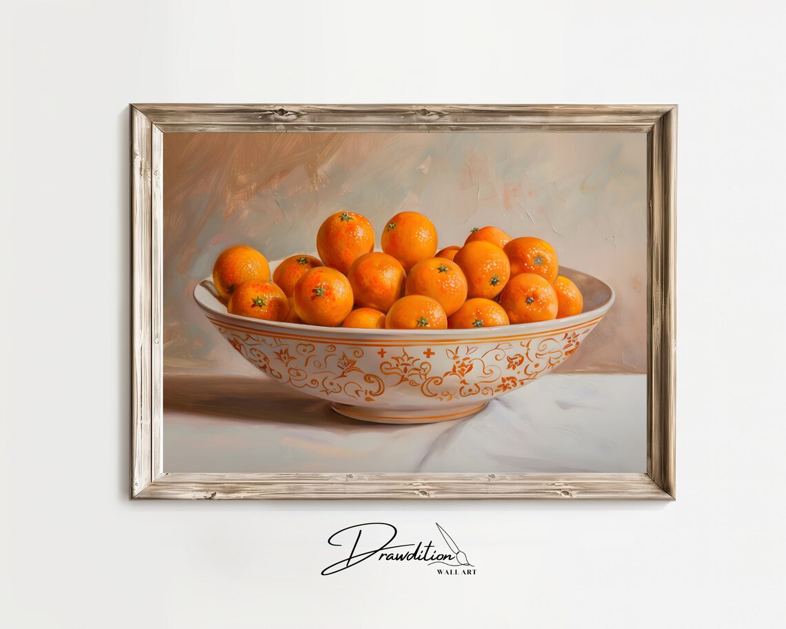 Bowl of Fresh Oranges Decorative Still Life Warm Kitchen Wall Art