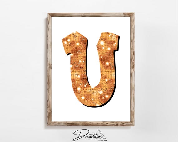 Disco Orange Letter U Print Orange Trendy Personalized Monogram Wall Art Disco Cowgirl Dorm Decor Preppy Poster Teen Room