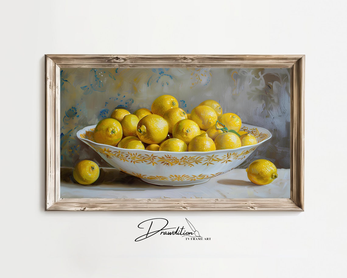 Vintage Bowl of Lemons Still Life Citrus Fruit Kitchen Poster