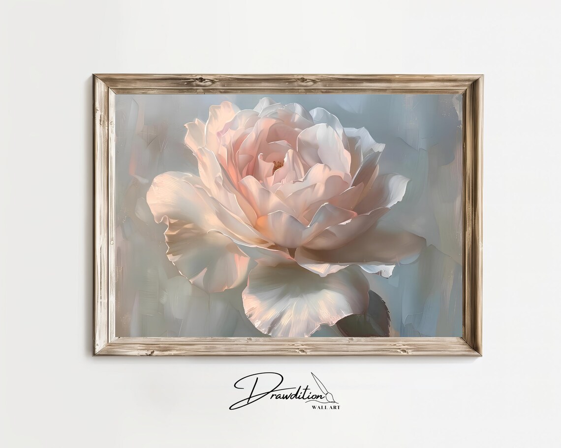 Soft Pink Rose Bloom Close-Up Elegant Floral Watercolor Wall Art