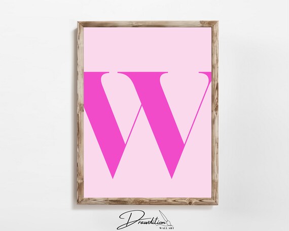 Pink Letter W Monogram Initial Poster Preppy Teen Girl Bedroom Dorm Wall Decor