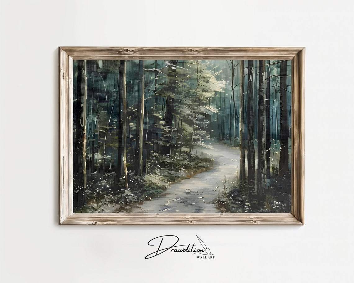 Misty Forest Path Tall Pine Trees Woodland Landscape Scenery Poster