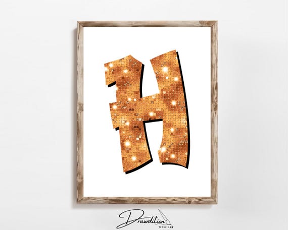 Disco Orange Letter H Print Orange Trendy Personalized Monogram Wall Art Disco Cowgirl Dorm Decor Preppy Poster Teen Room