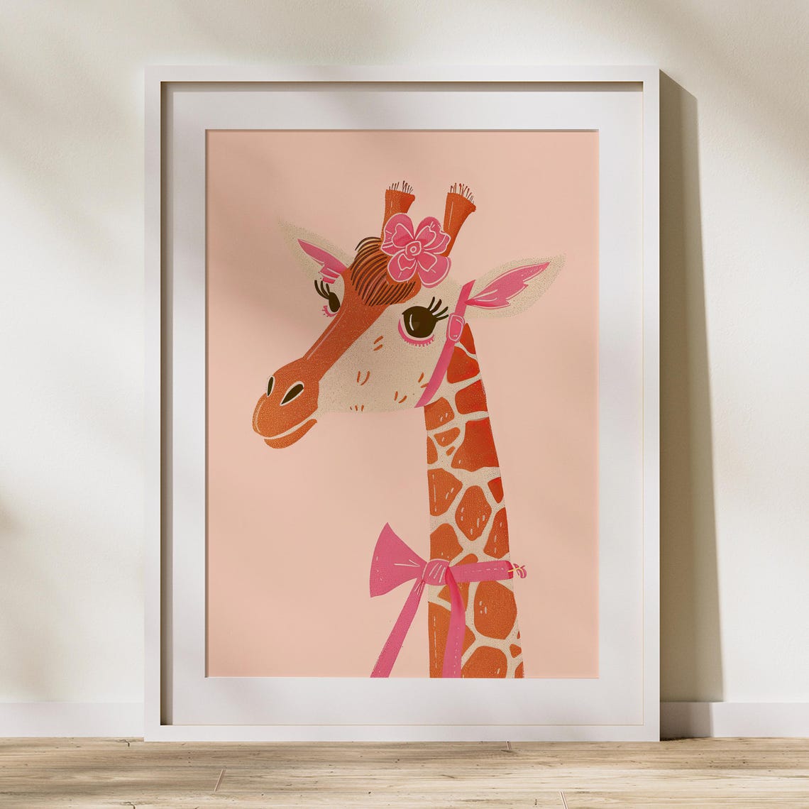 Bow Pink Giraffe Nursery Wall Decor Illustration Animals Fun Modern Art Minimalism Minimal Flowers Nature - Image 2