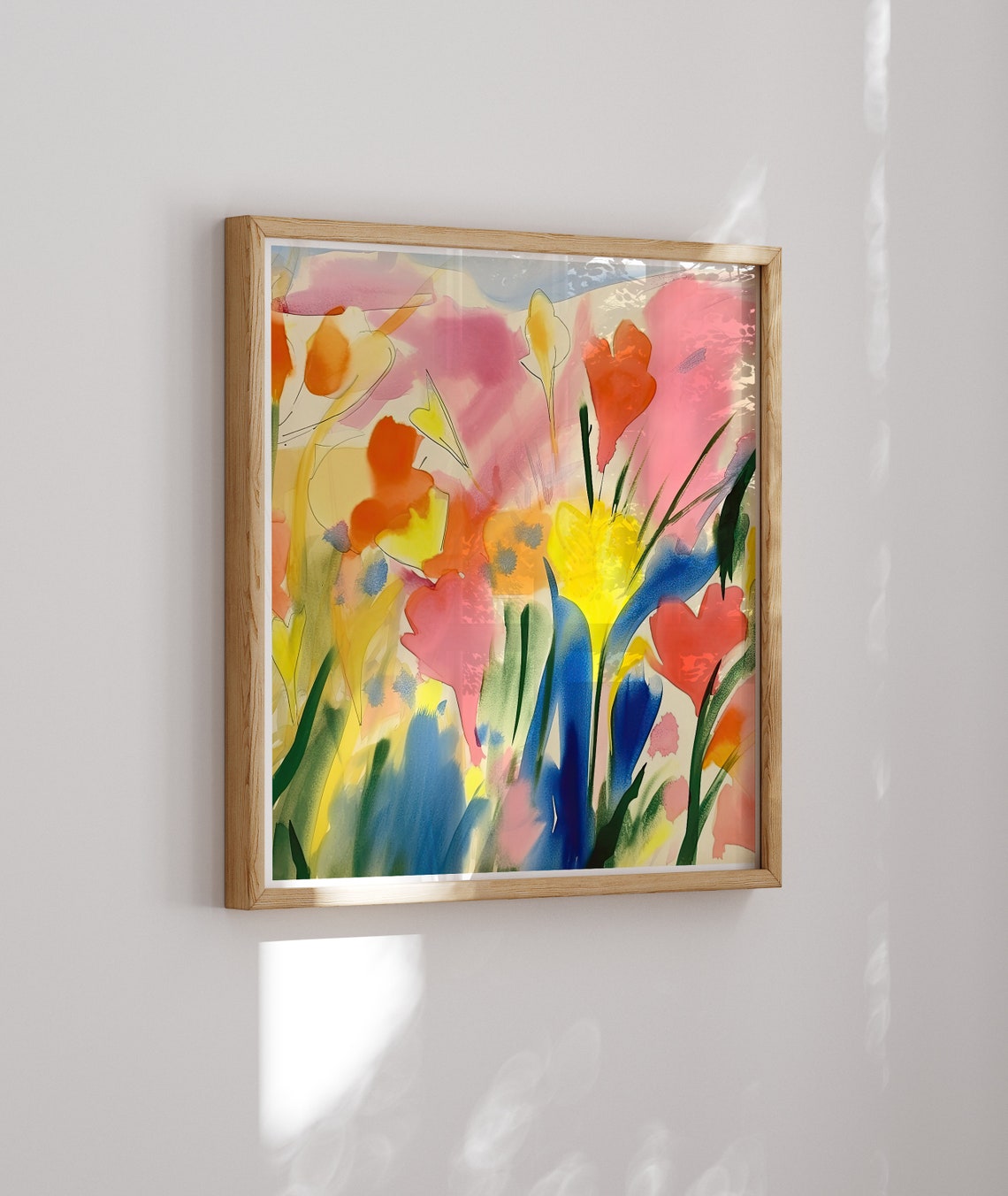 Bright Watercolor Wildflowers in Pink Yellow and Blue Poster - Image 2