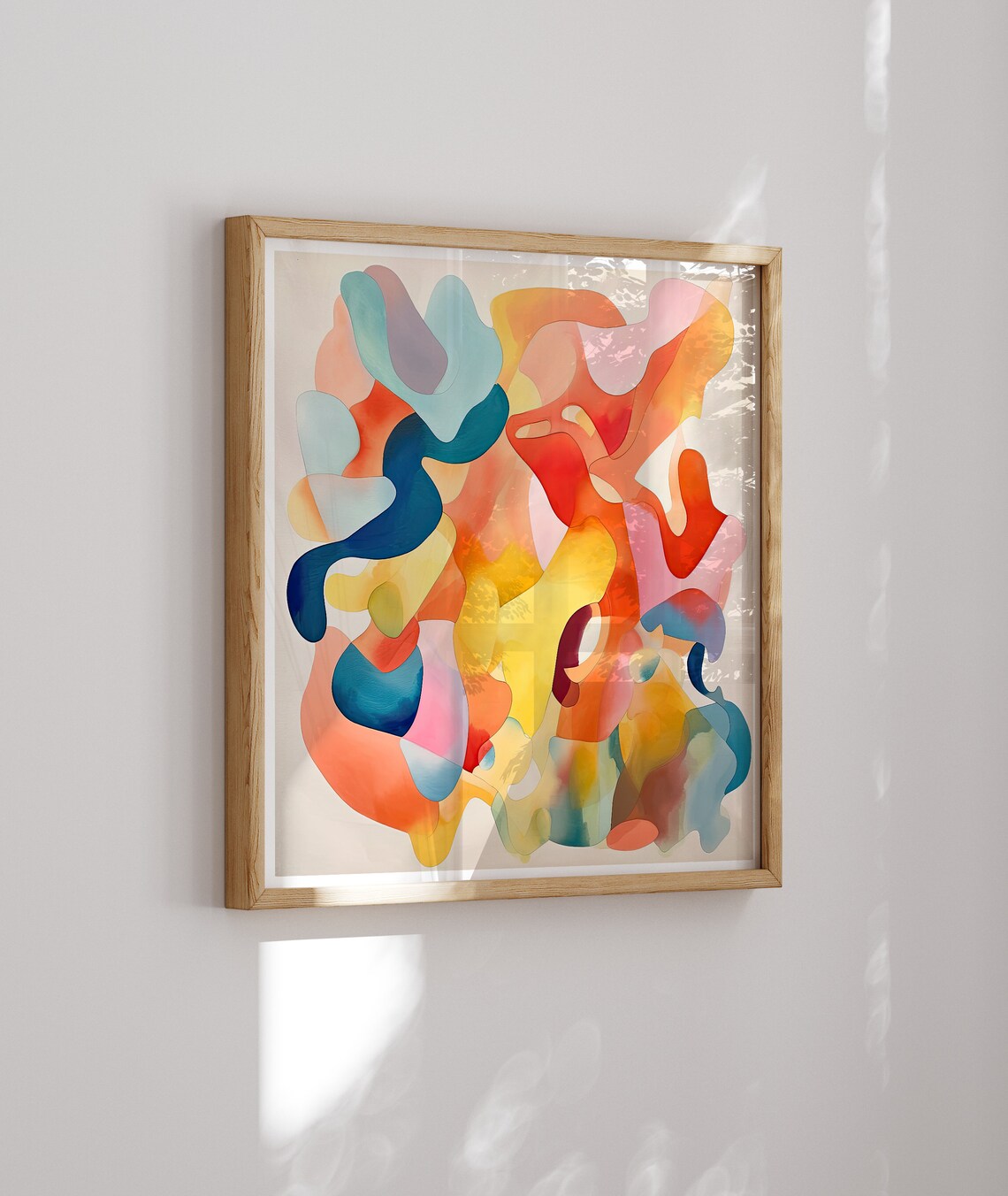 Playful Orange Teal And Yellow Abstract Watercolor Shapes Art Poster - Image 2