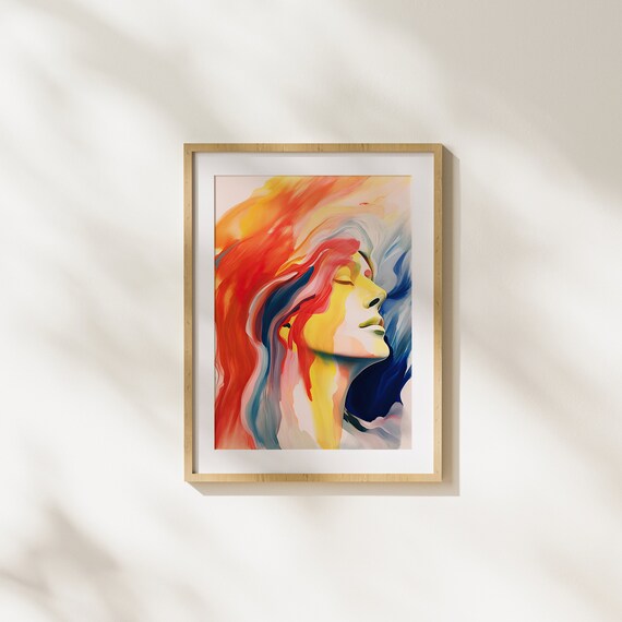 Abstract Woman Profile with Flowing Colorful Hair Art Poster
