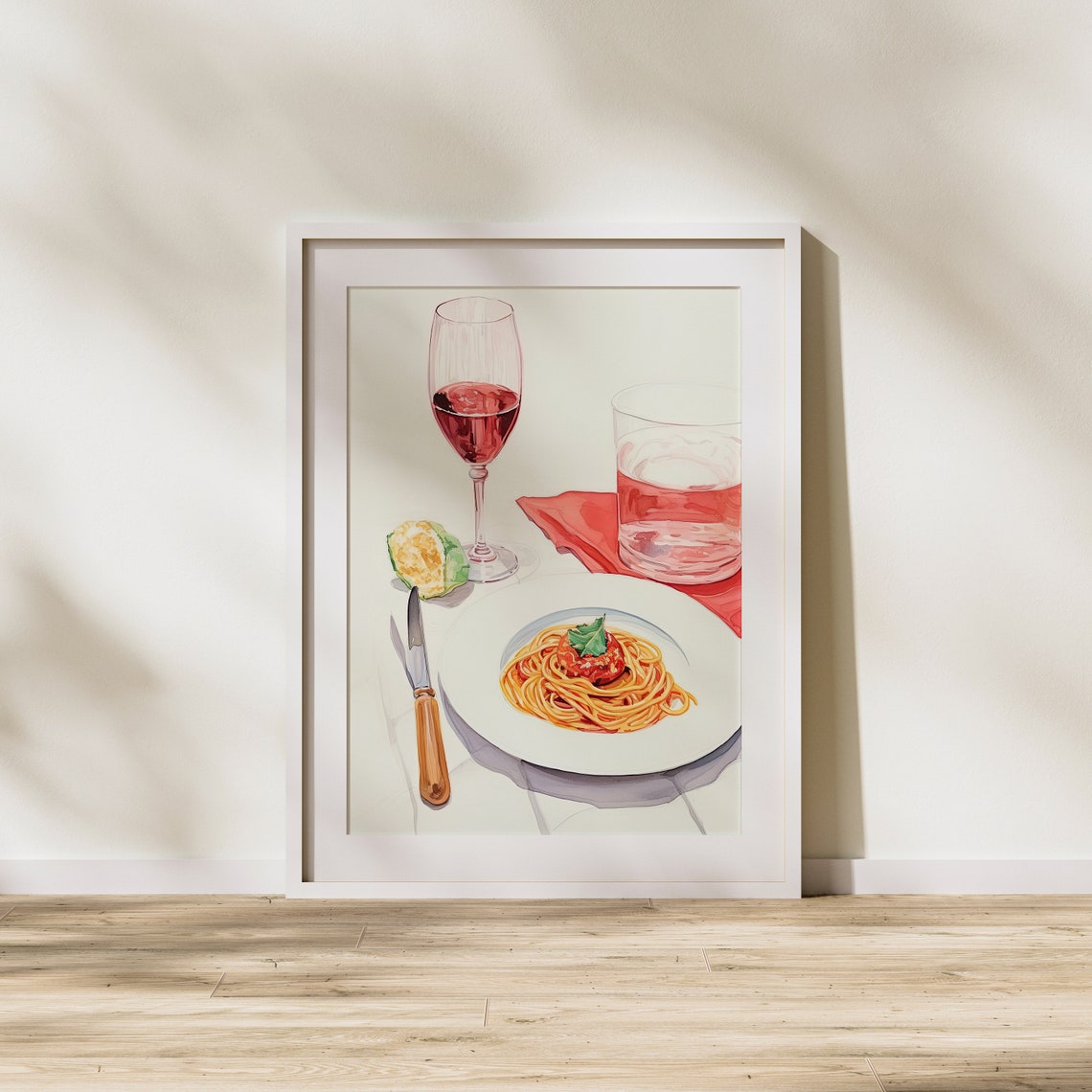 Spaghetti with Meatball and Red Wine Dinner Table Still Life Poster - Image 2