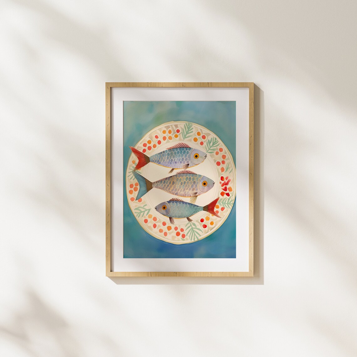 Fish Plate Dinner Illustration Underwater Art Animals Realism Wall Painting Modern Print
