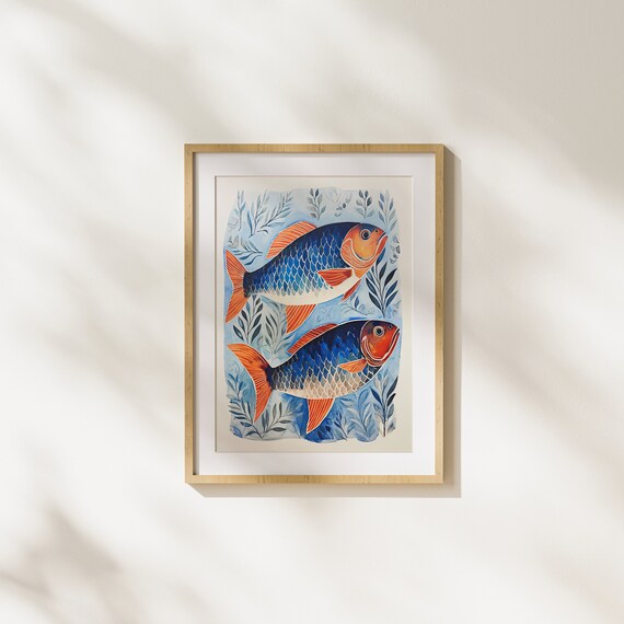 Underwater Life Fish Sea Nature Modern Art Painting Illustration Wall Fun Unique Colorful Animals
