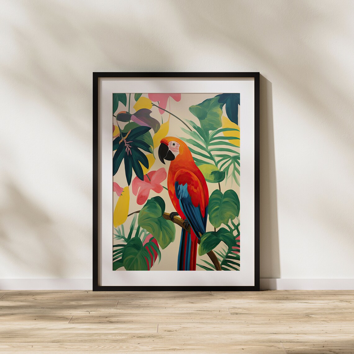 Scarlet Macaw Parrot in Tropical Foliage Lush Jungle Bird Art Poster - Image 3