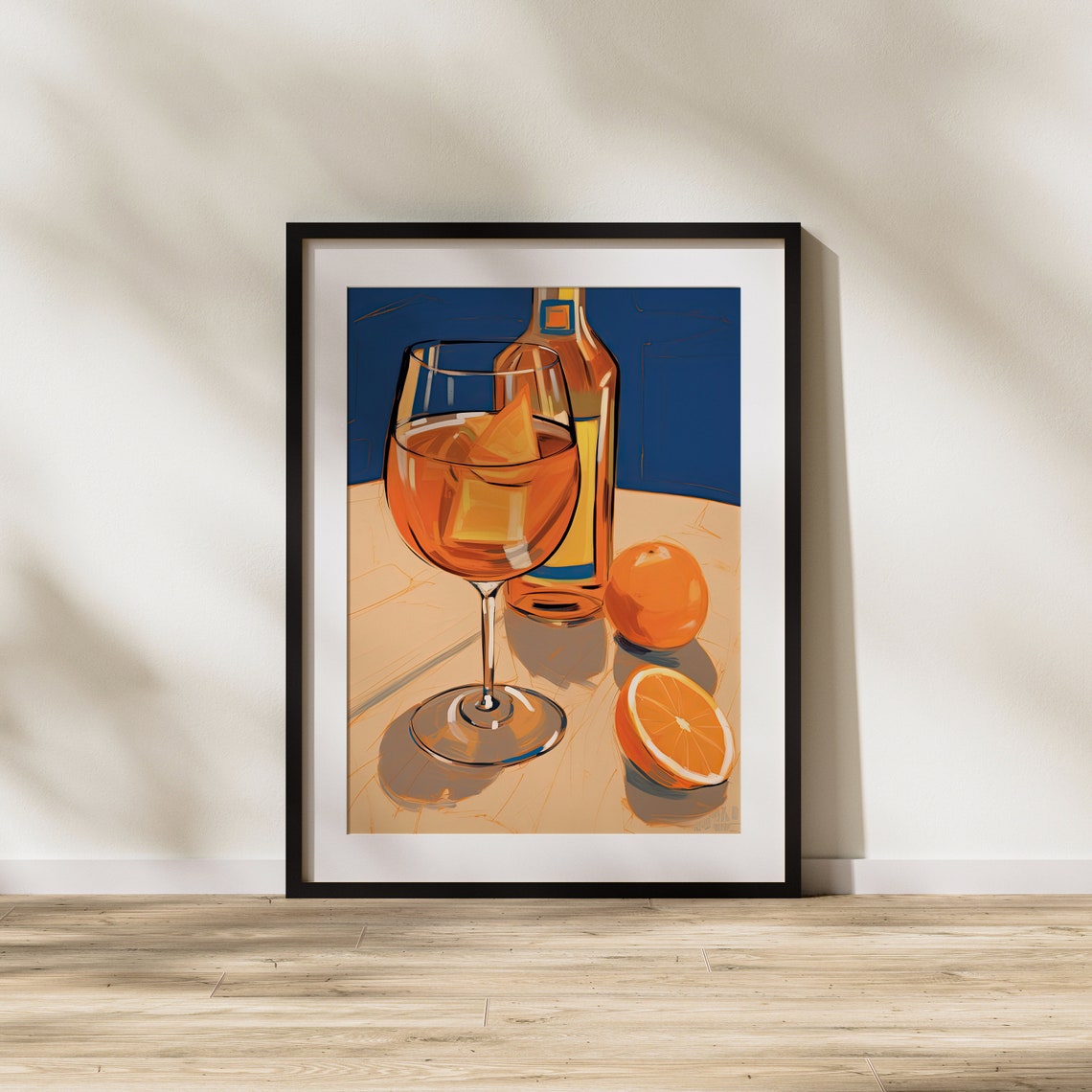 Aperol Spritz on Deep Blue Bold Modern Cocktail Scene Art Poster - Image 2