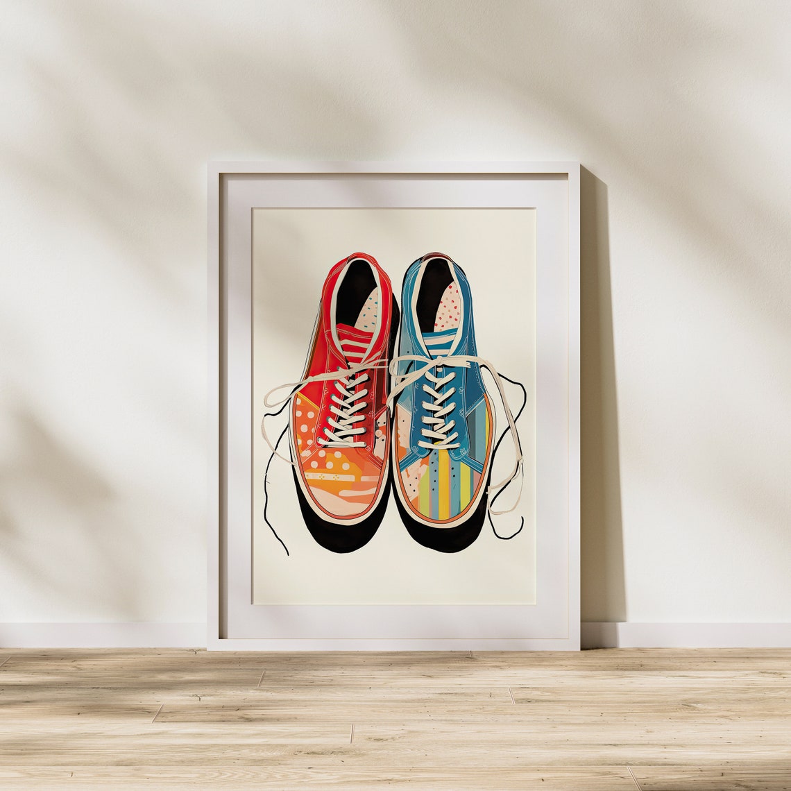 Mismatched Colorful Sneakers Pop Art Pair Top Down Shoe Art Poster - Image 2