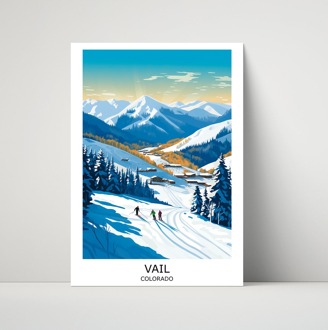 Vail Colorado Ski Resort Slopes Winter Illustration Art Poster
