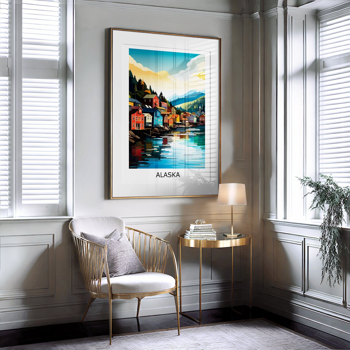 Alaska Harbor Town Colorful Waterfront Illustration Art Poster - Image 2