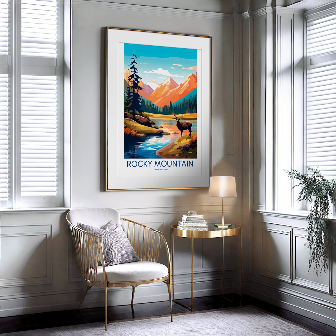 Rocky Mountain National Park Elk Lake Peaks Vintage Travel Poster - Image 2