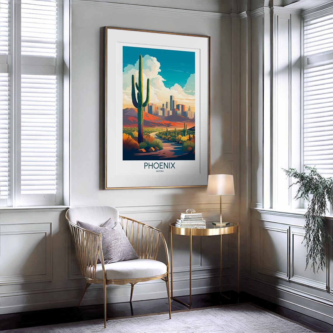 Phoenix Arizona Giant Saguaro Desert Sunset Landscape Travel Poster - Image 2