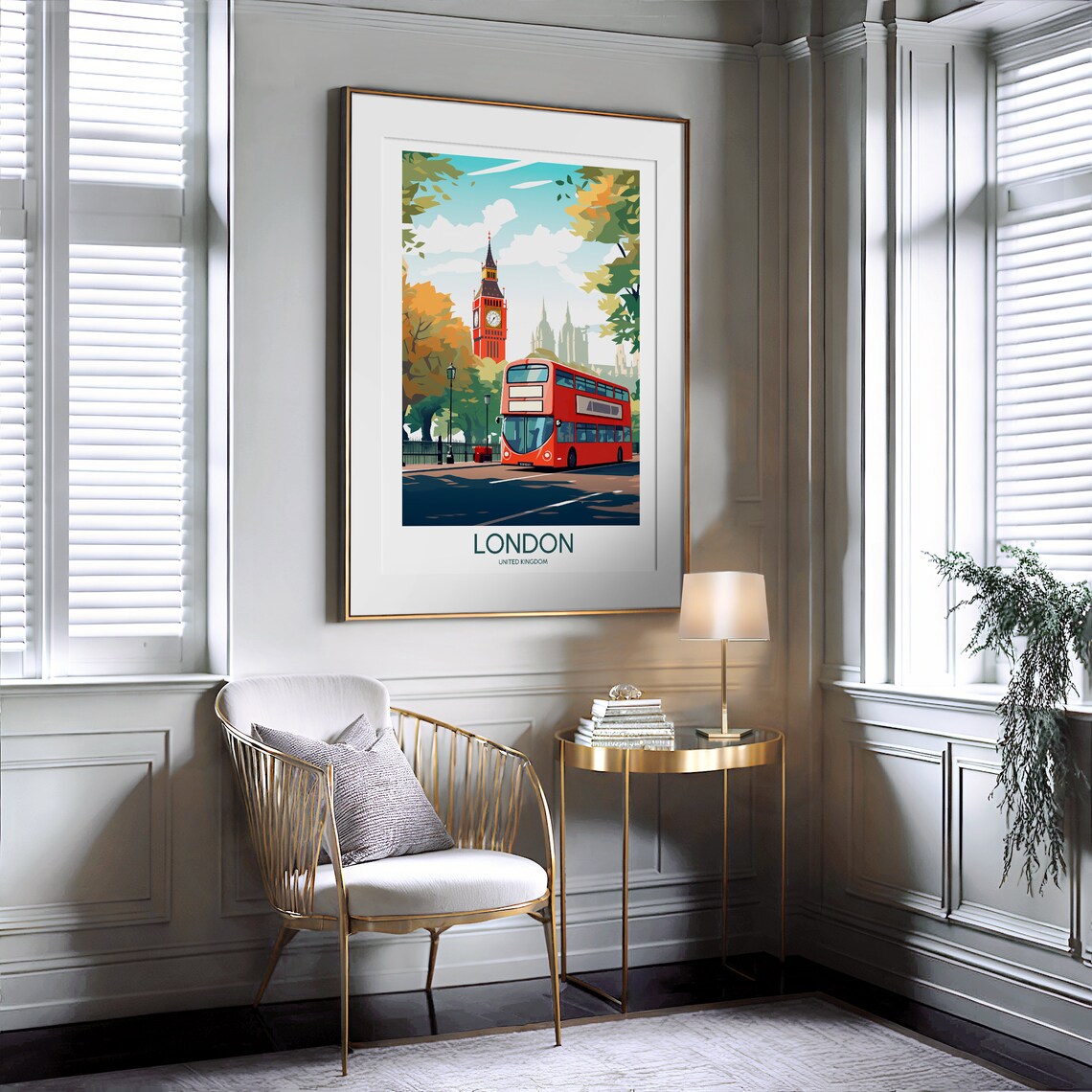 London England Red Double Decker Bus Big Ben Street Travel Poster - Image 2
