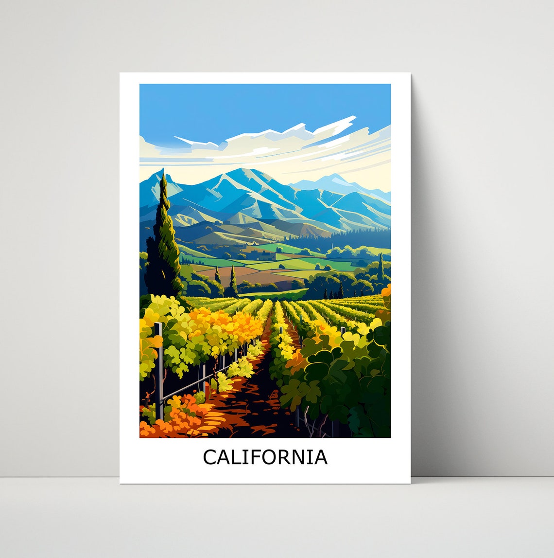 California Vineyards Wine Country Golden Rolling Hills Art Poster
