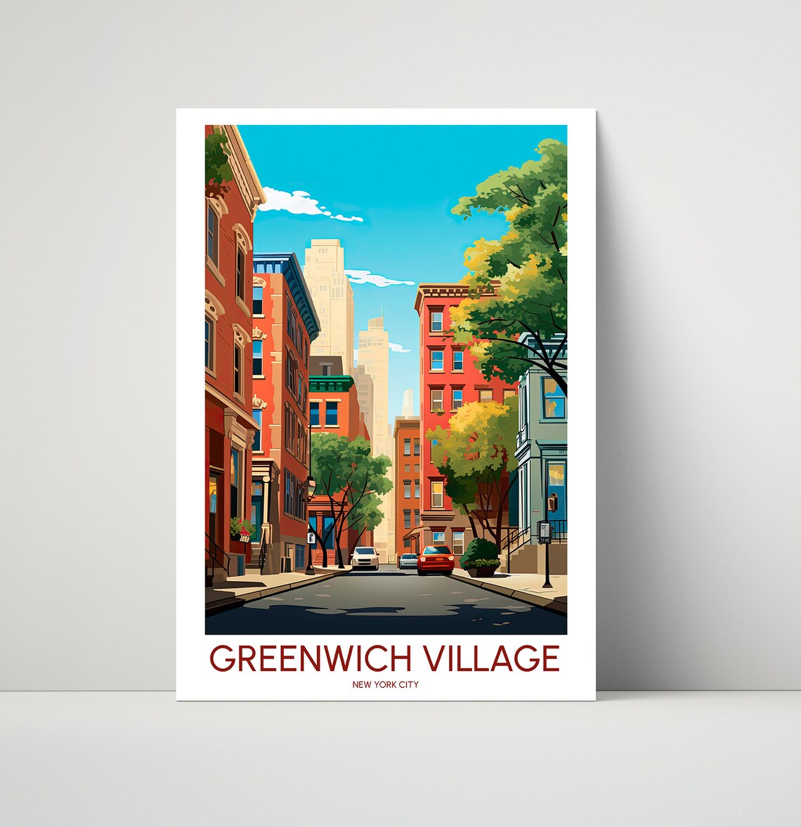 Greenwich Village New York City Tree Lined Brownstone Street Poster