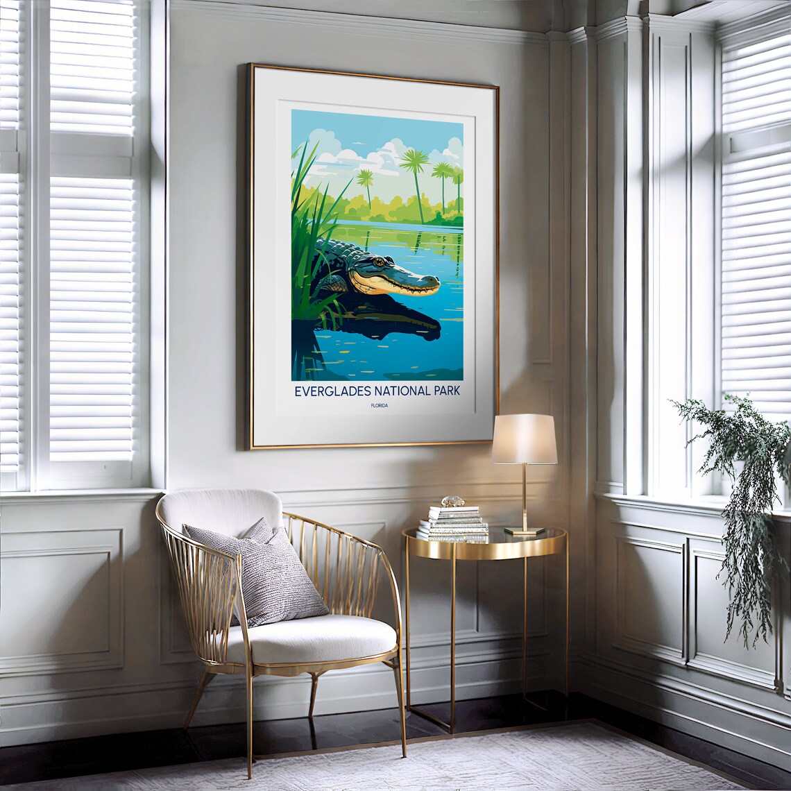 Everglades National Park Florida Alligator Wetland Illustrated Travel Poster - Image 2