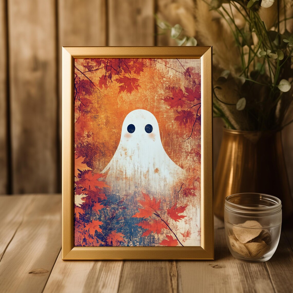 Fall Ghost Art Print, Cute Halloween Decor - Image 2