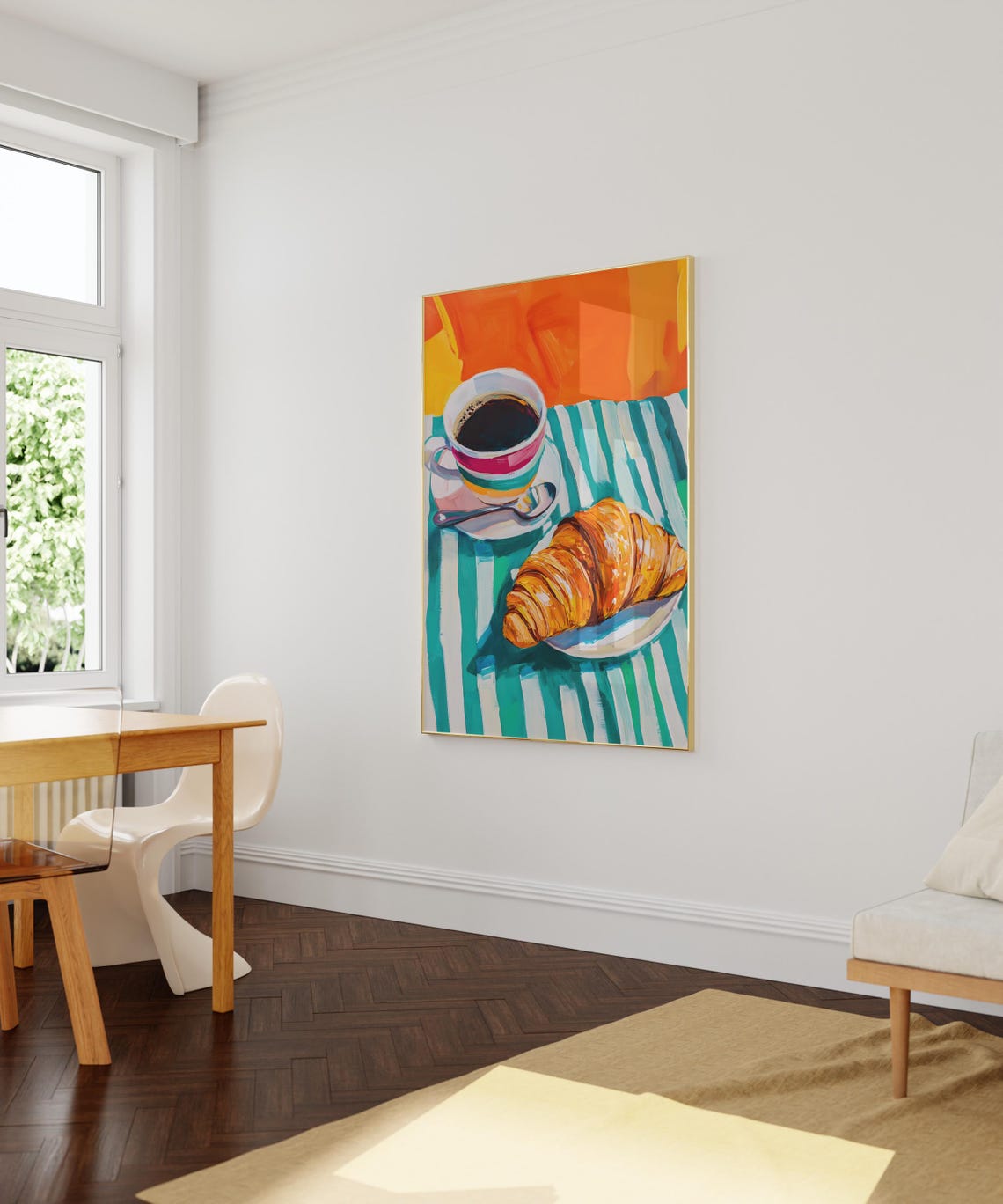 Croissant And Coffee On Striped Cloth French Breakfast Poster - Image 2