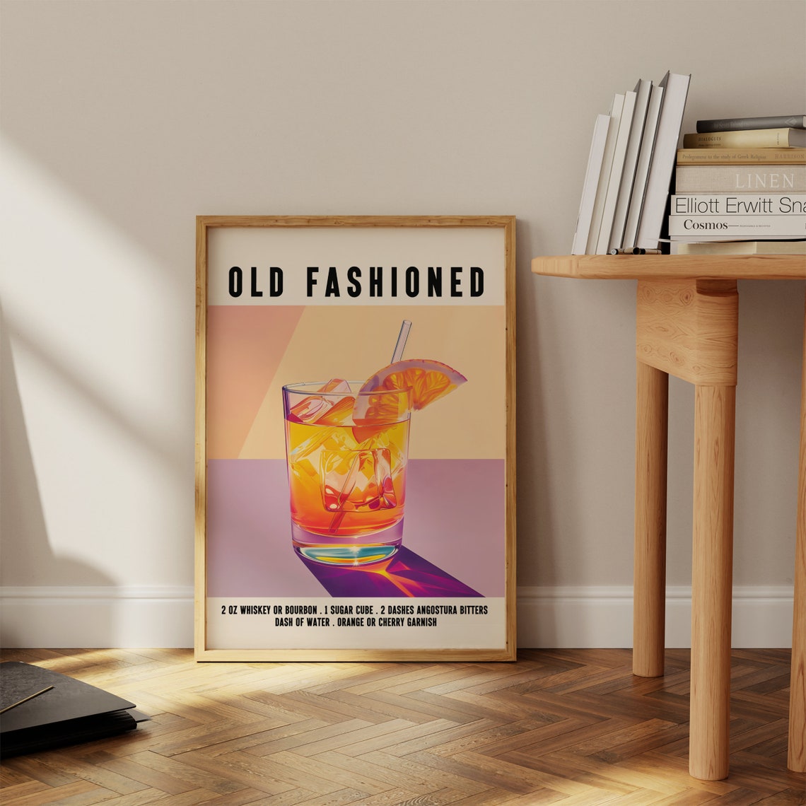 Old Fashioned Whiskey Cocktail Recipe In Cream Retro Style Poster - Image 4