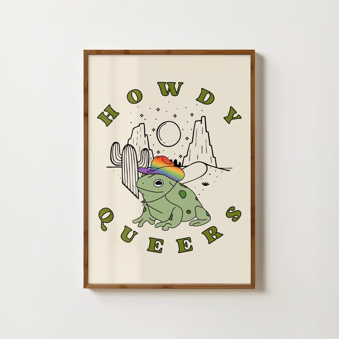Howdy Queers Rainbow Cowboy Frog Pride Western Desert Poster
