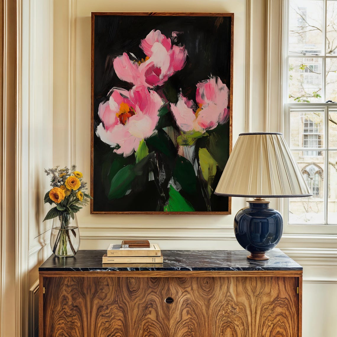 Moody Peony Print Vintage Peonies Wall Art Moody Floral Print Dark Flowers Poster Abstract Flower Print Pink Flower Painting Maximalist Art - Image 3