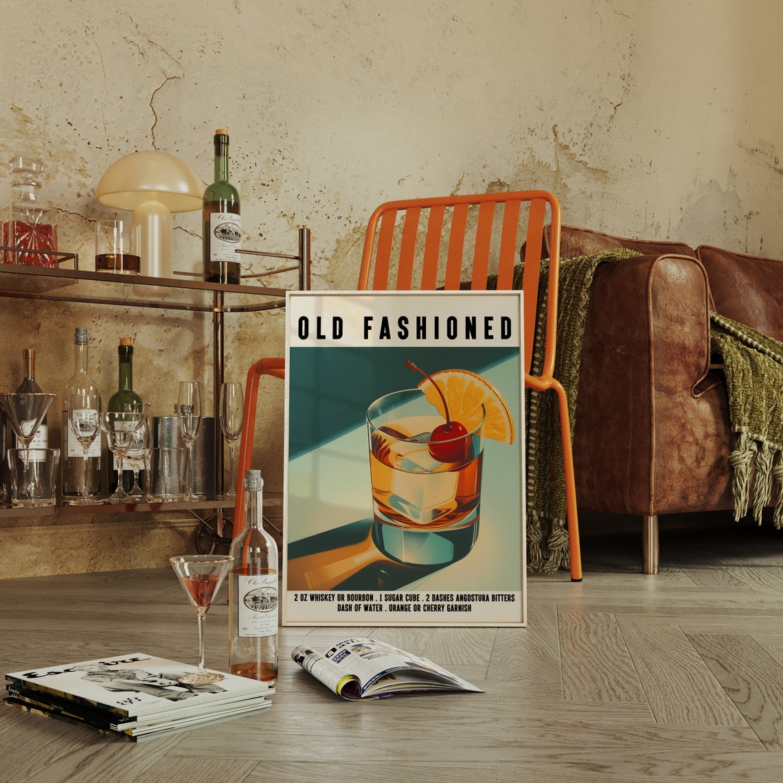 Old Fashioned Whiskey Cocktail Recipe Vintage Bar Decor Art Print - Image 4