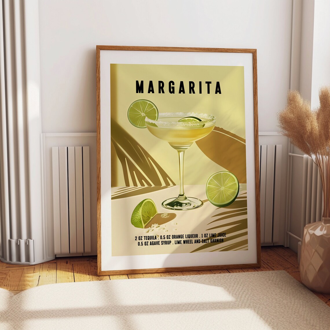 Margarita Cocktail Recipe Sunny Yellow Retro Bar Cart Poster - Image 3
