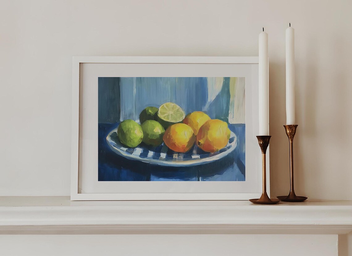 Citrus Fruit Print Lemons Oil Painting Mediterranean Art Lemon And Lime Print Rustic Kitchen Print Vintage Fruit Painting Farmhouse Kitchen - Image 3