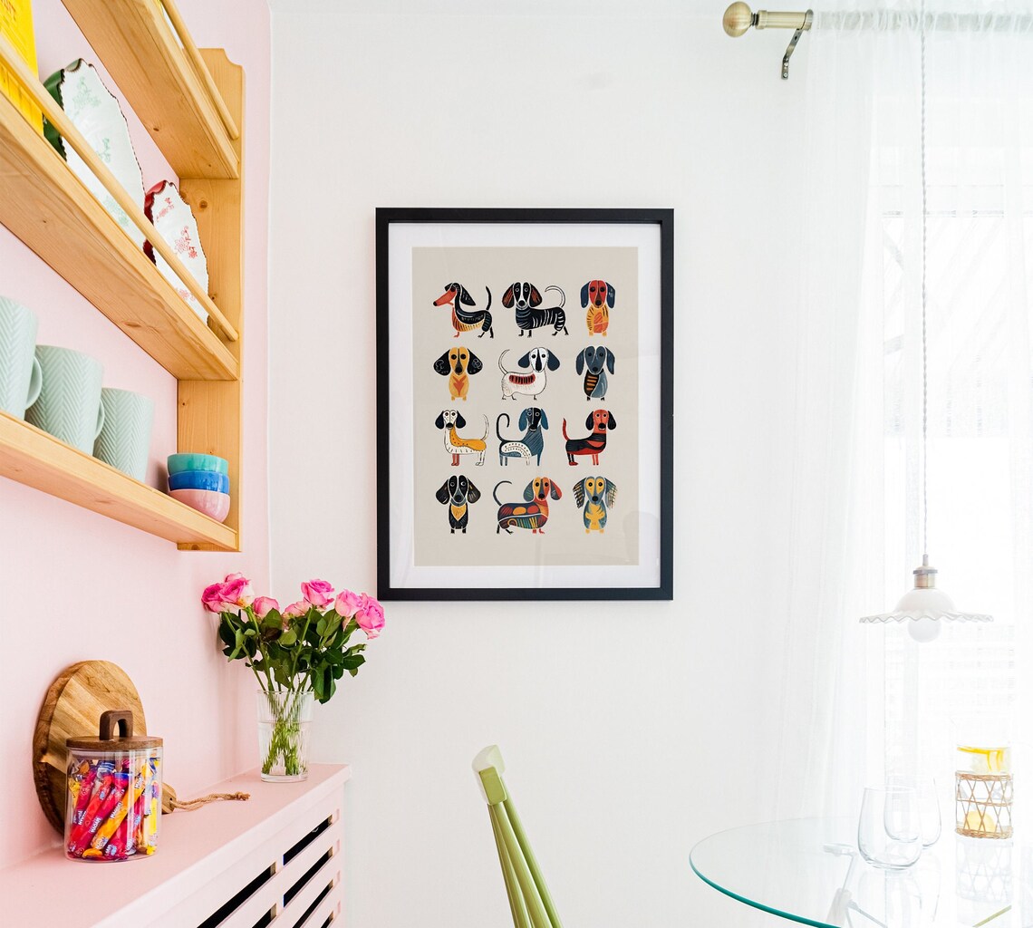 Dachshund Modern Art Print, Doxie Dog Drawing - Image 2