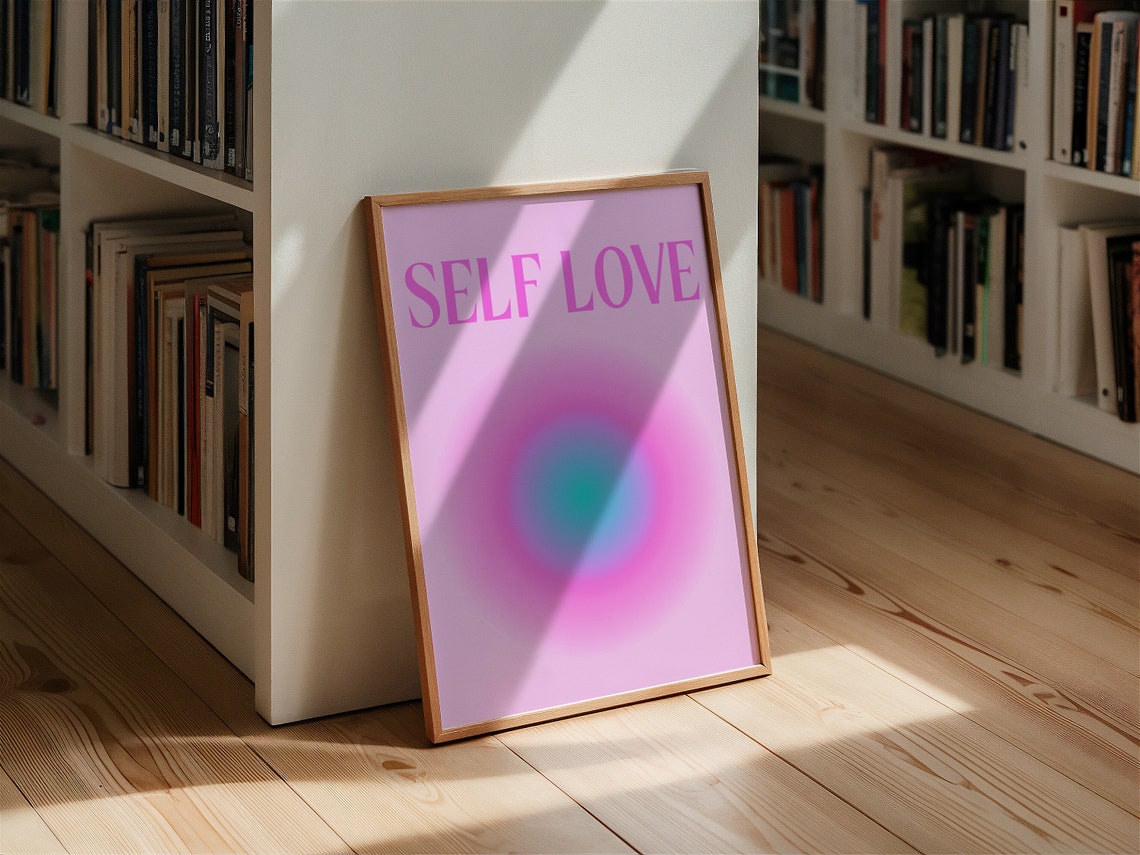Self Love in Pink Aura Typography Gradient Self Care Wall Poster - Image 3