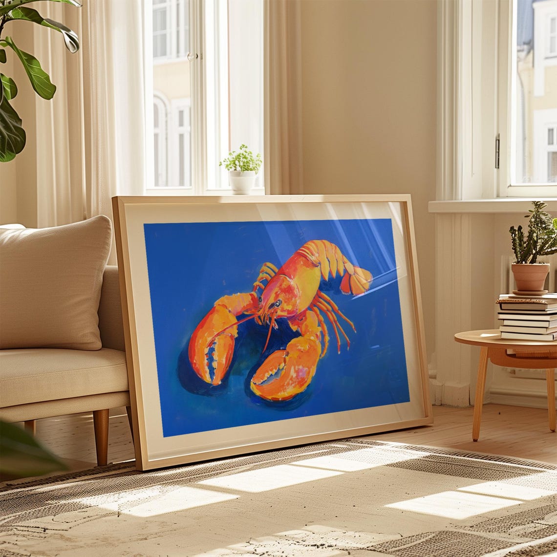 Orange Lobster On Electric Blue Background Pop Art Kitchen Poster - Image 3