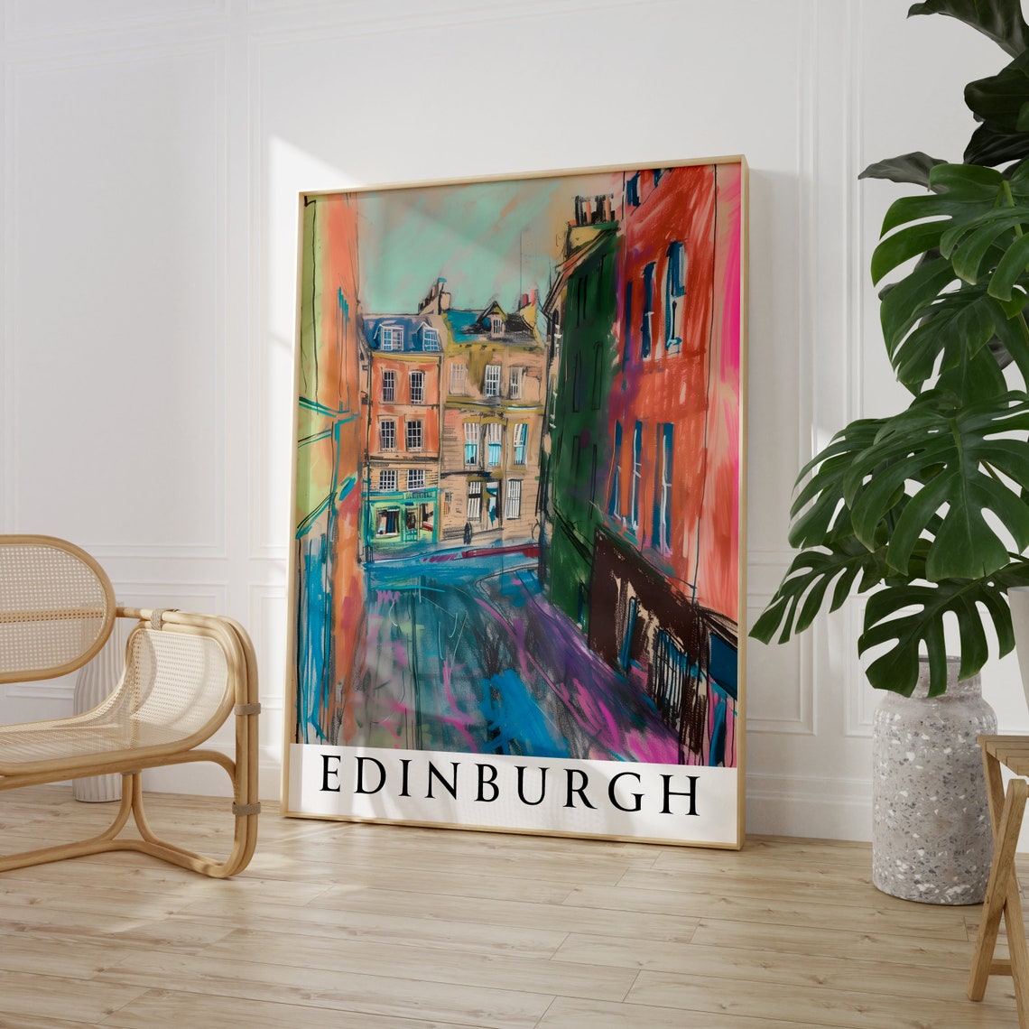 Edinburgh Colourful Sketch Old Town Street Scene Travel Poster - Image 3