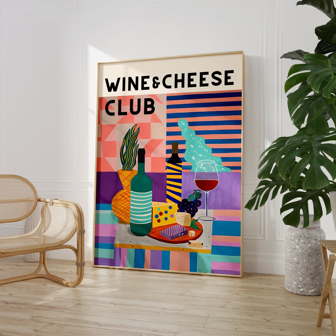 Wine And Cheese Club Retro Maximalist Colorful Still Life Poster - Image 2