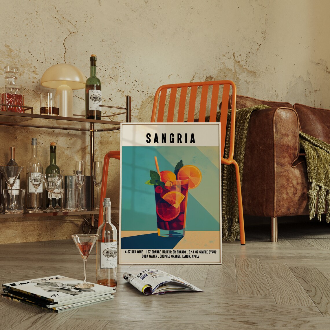 Retro Sangria Red Wine Cocktail Recipe With Orange Slices Art Poster - Image 4