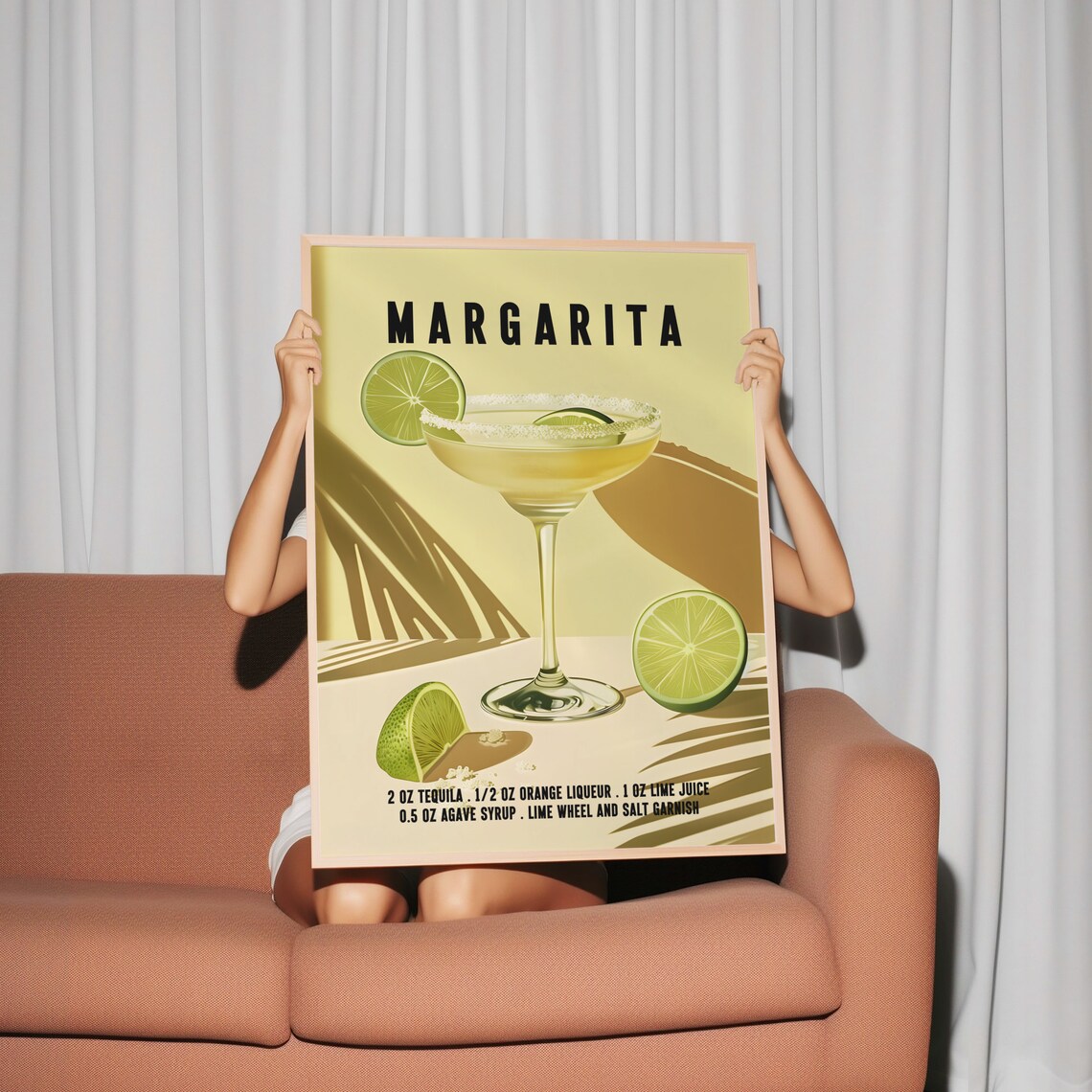 Margarita Cocktail Recipe Sunny Yellow Retro Bar Cart Poster - Image 2