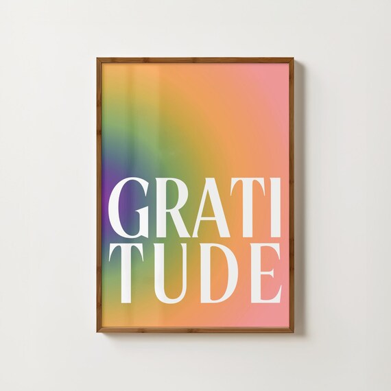 Gratitude in Bold Rainbow Gradient Typography Affirmation Poster