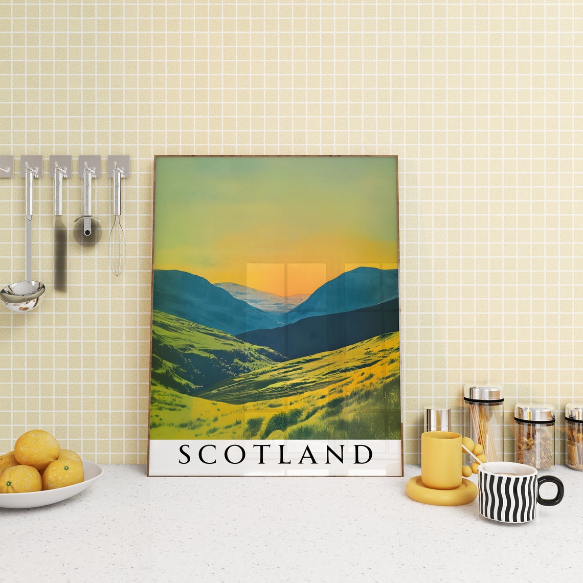 Scotland Golden Sunset Valley Teal Mountain Landscape Poster - Image 3