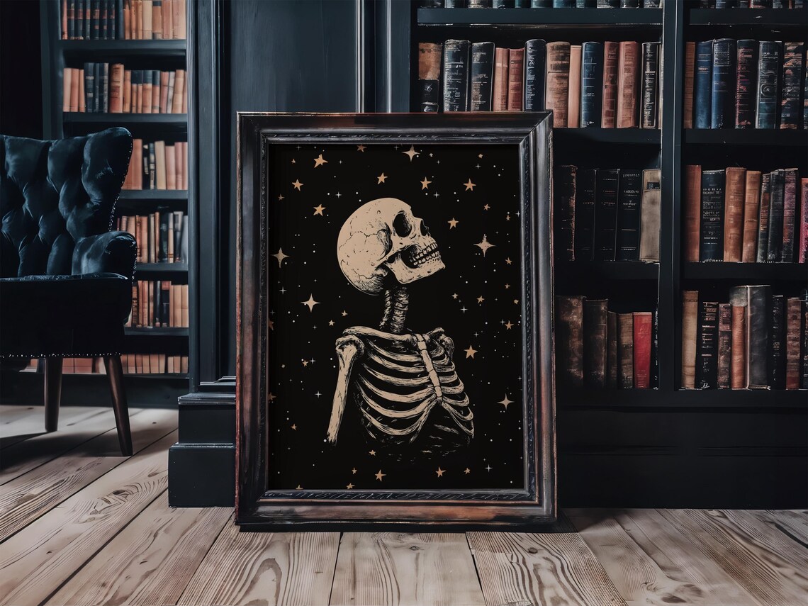 Starry Skeleton Poster, Gothic Halloween Decor - Image 2