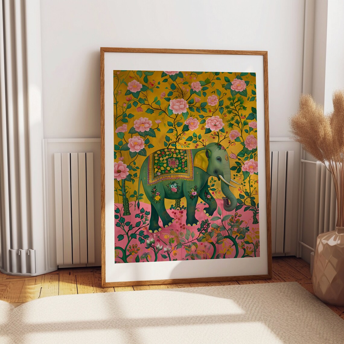 Floral Indian Elephant Folk Art Decor Poster Print - Image 4
