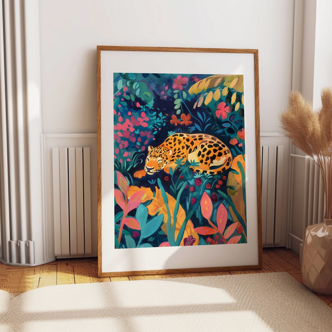 Sleeping Leopard In Midnight Floral Jungle Night Scene Poster - Image 3