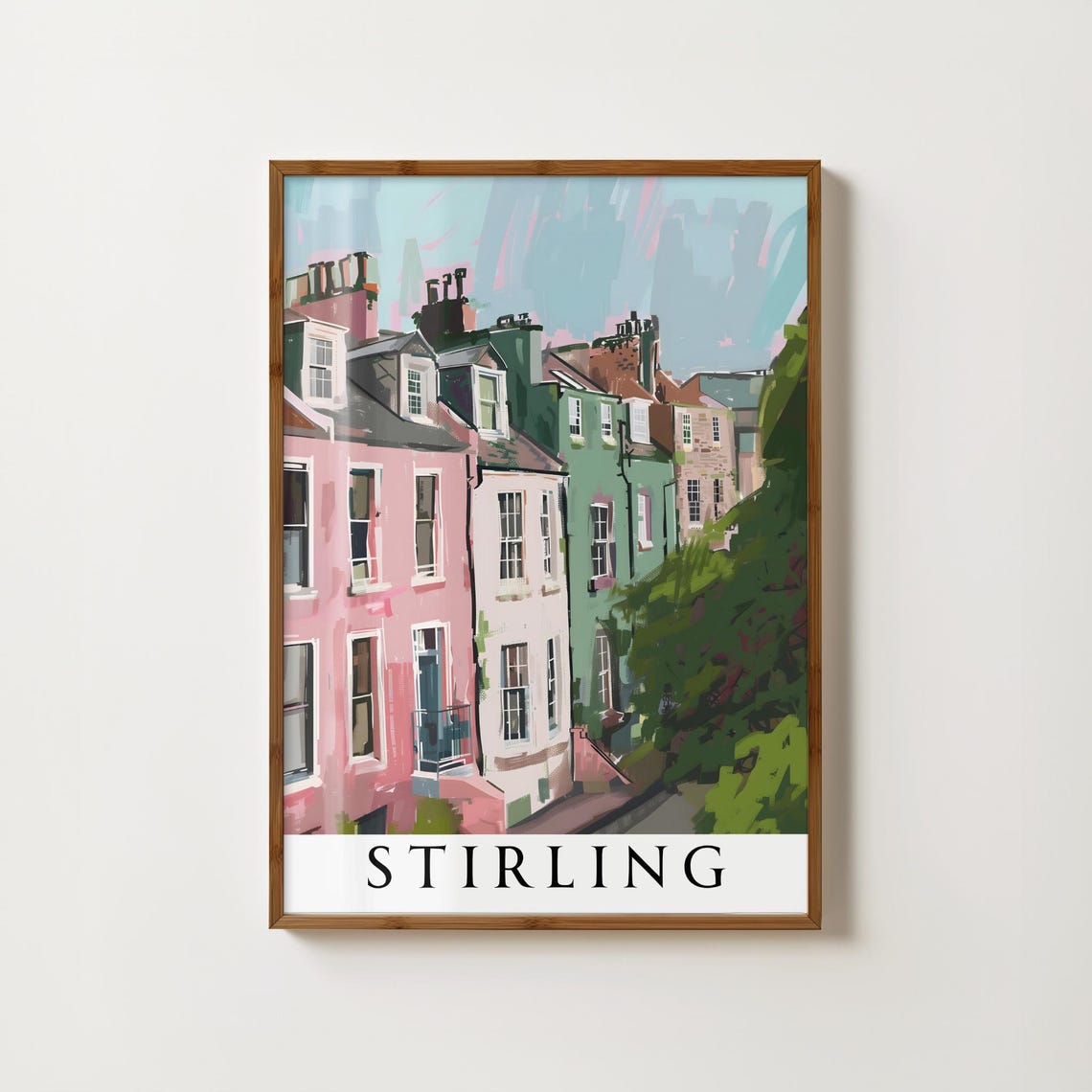 Stirling Colourful Pastel Townhouses Street Painting Art Poster