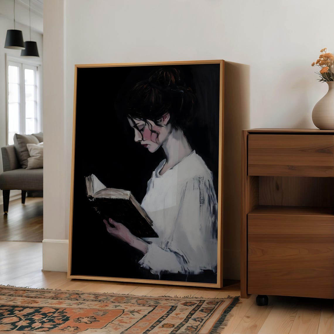 Woman Reading Print Moody Portrait Art Book Wall Art Dark Academia Print Bookish Art Moody Book Painting Reading Nook Decor Book Lover Gift - Image 2