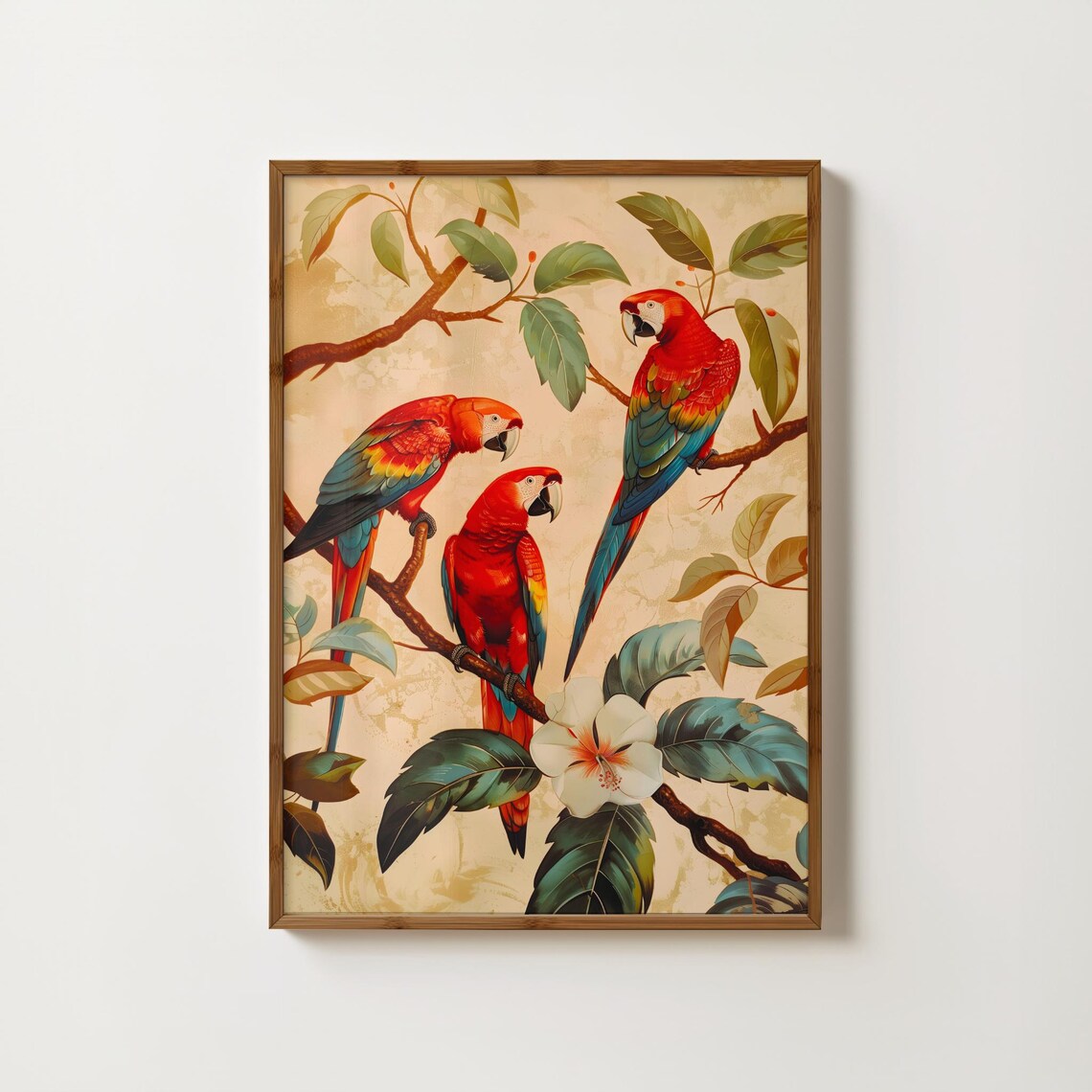 Vintage Parrot Poster, Tropical Bird Wall Decor