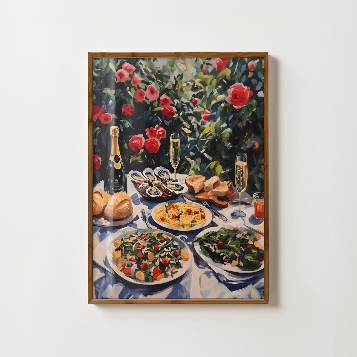 Summer Garden Dinner Party Oysters Champagne Painting Poster